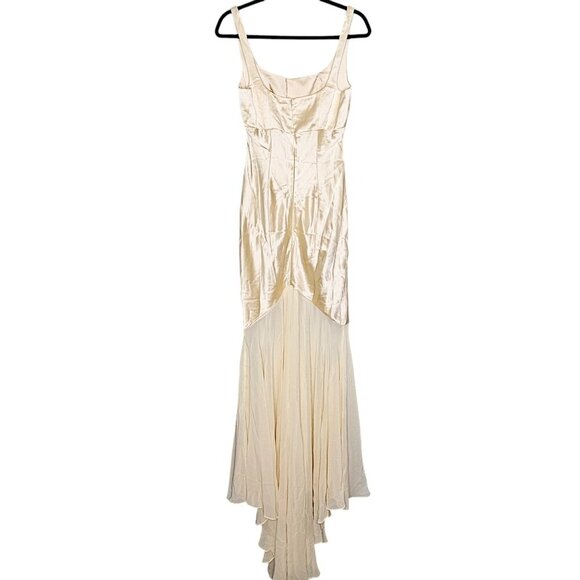 House of CB Vittoria Maxi Gown Champagne Ivory Chiffon Satin Floor Length Size M - Picture 9 of 16